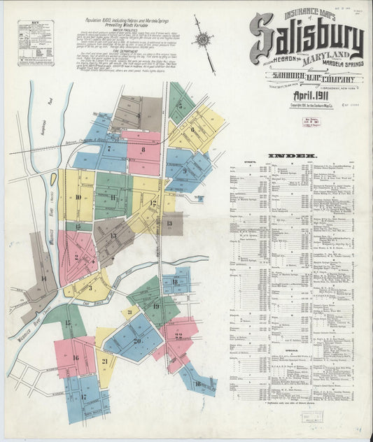Sanborn Fire Insurance Map from Salisbury, Wicomico County, Maryland (1911), Sheet #0001 - Historic Sanborn Fire Insurance Map Print, vintage old map wall art, antique decor, genealogy gift, Maryland Maryland map