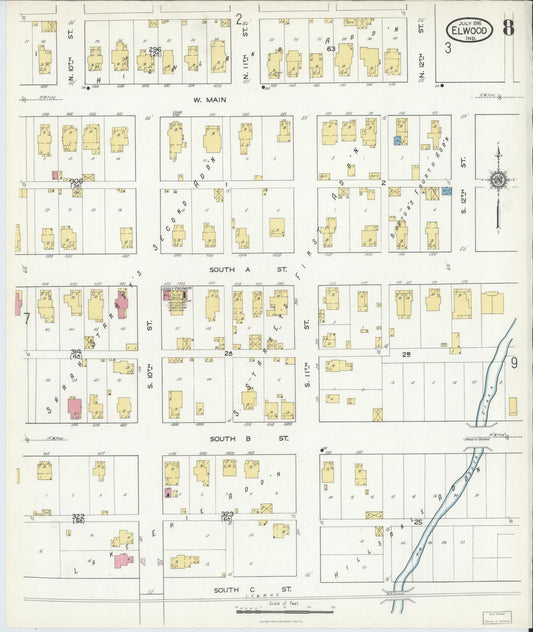 Sanborn Fire Insurance Map from Elwood, Madison County, Indiana (1916), Sheet #0008 - Historic Sanborn Fire Insurance Map Print, vintage old map wall art, antique decor, genealogy gift, Indiana Indiana map