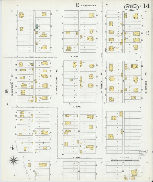 Sanborn Fire Insurance Map from El Reno, Canadian County, Oklahoma (1901), Sheet #0014 - Historic Sanborn Fire Insurance Map Print, vintage old map wall art, antique decor, genealogy gift, Oklahoma Oklahoma map
