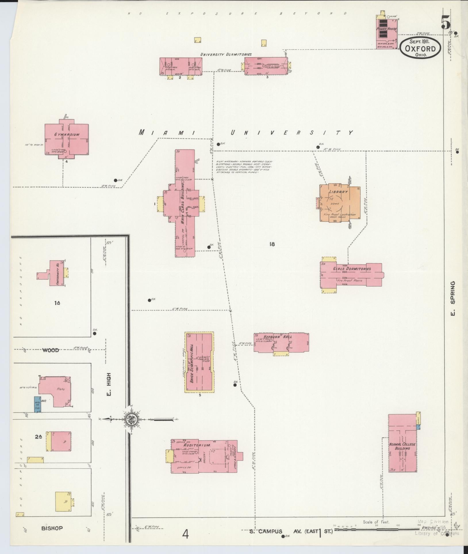 Sanborn Fire Insurance Map from Oxford, Butler County, Ohio (1911), Sheet #0005 - Complete Map Set gallery image, historic Sanborn map, vintage wall art, Ohio Ohio