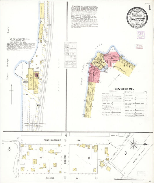 Sanborn Fire Insurance Map from Harrison, Kootenai County, Idaho (1905), Sheet #0001 - Historic Sanborn Fire Insurance Map Print, vintage old map wall art, antique decor, genealogy gift, Idaho Idaho map