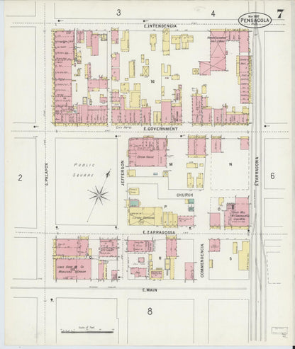 Sanborn Fire Insurance Map from Pensacola, Escambia County, Florida (1897), Sheet #0007 - Complete Map Set gallery image, historic Sanborn map, vintage wall art, Florida Florida