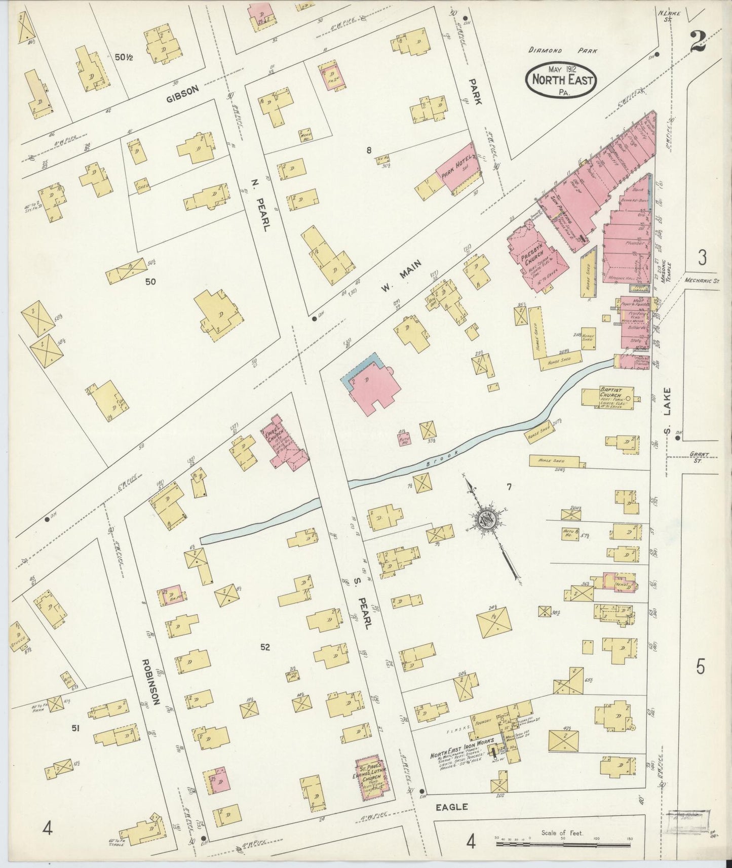 Sanborn Fire Insurance Map from North East, Erie County, Pennsylvania (1912), Sheet #0002 - Complete Map Set gallery image, historic Sanborn map, vintage wall art, Pennsylvania Pennsylvania