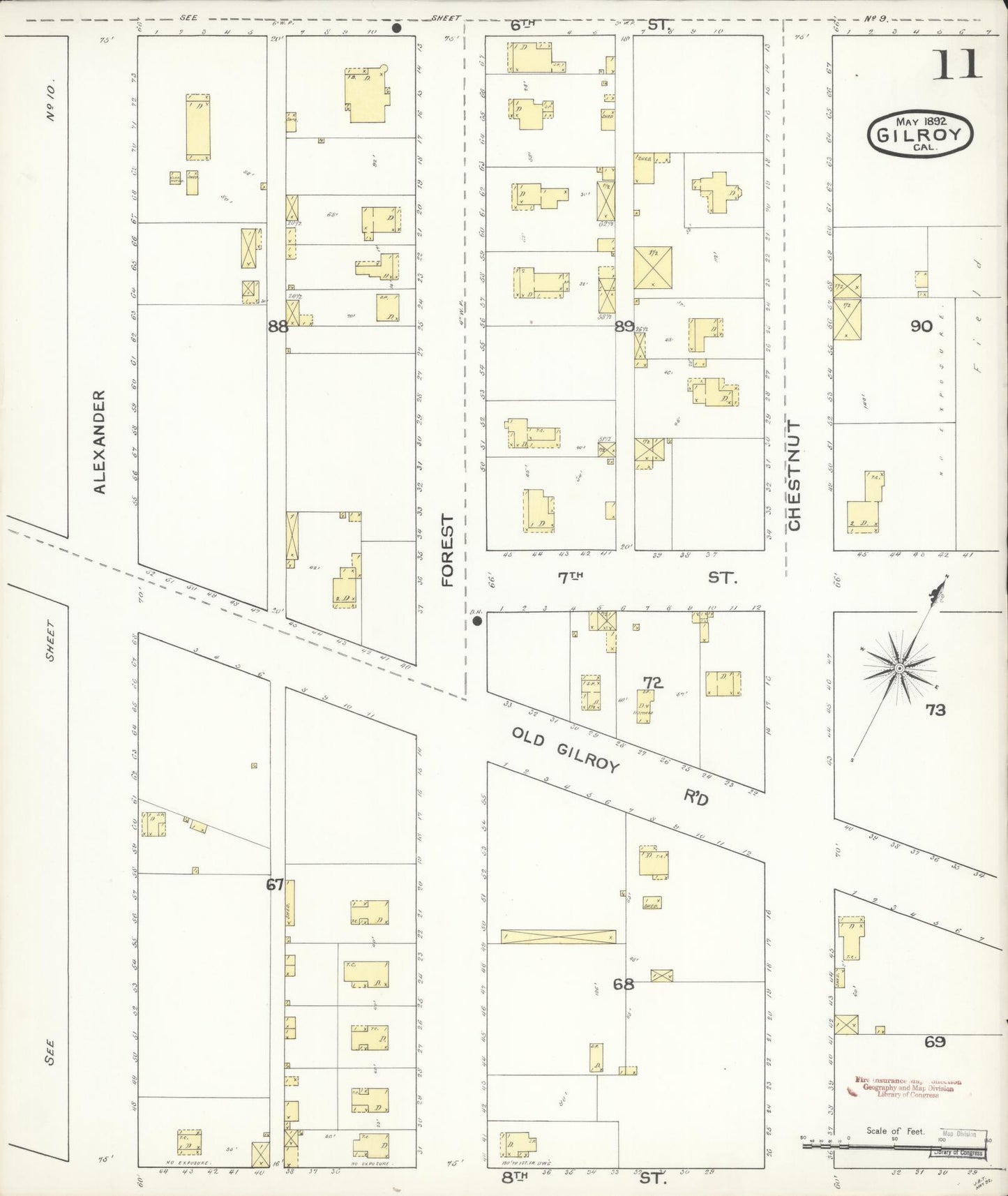 Sanborn Fire Insurance Map from Gilroy, Santa Clara County, California (1892), Sheet #0011 - Historic Sanborn Fire Insurance Map Print, vintage old map wall art, antique decor, genealogy gift, California California map