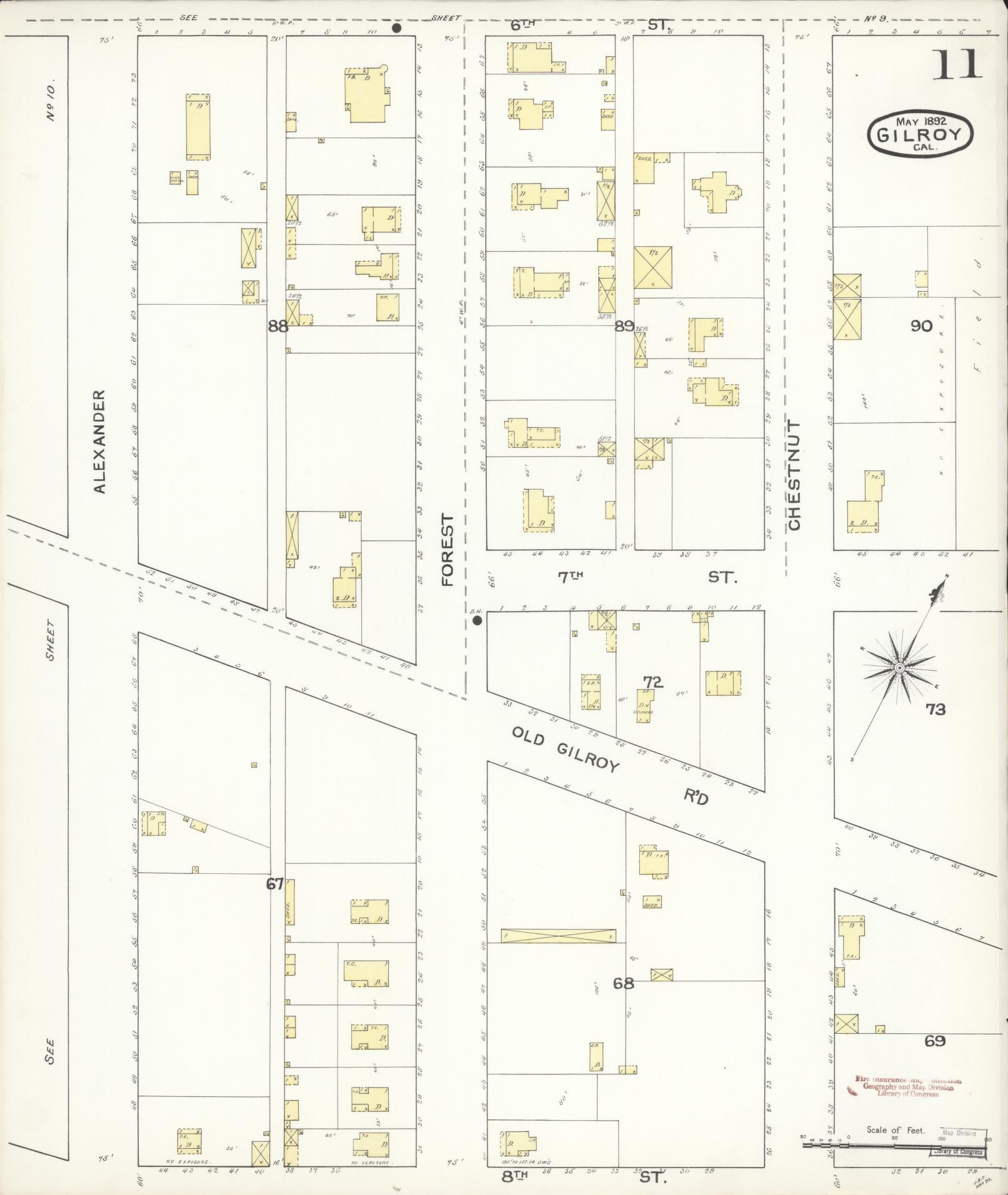 Sanborn Fire Insurance Map from Gilroy, Santa Clara County, California (1892), Sheet #0011 - Historic Sanborn Fire Insurance Map Print, vintage old map wall art, antique decor, genealogy gift, California California map
