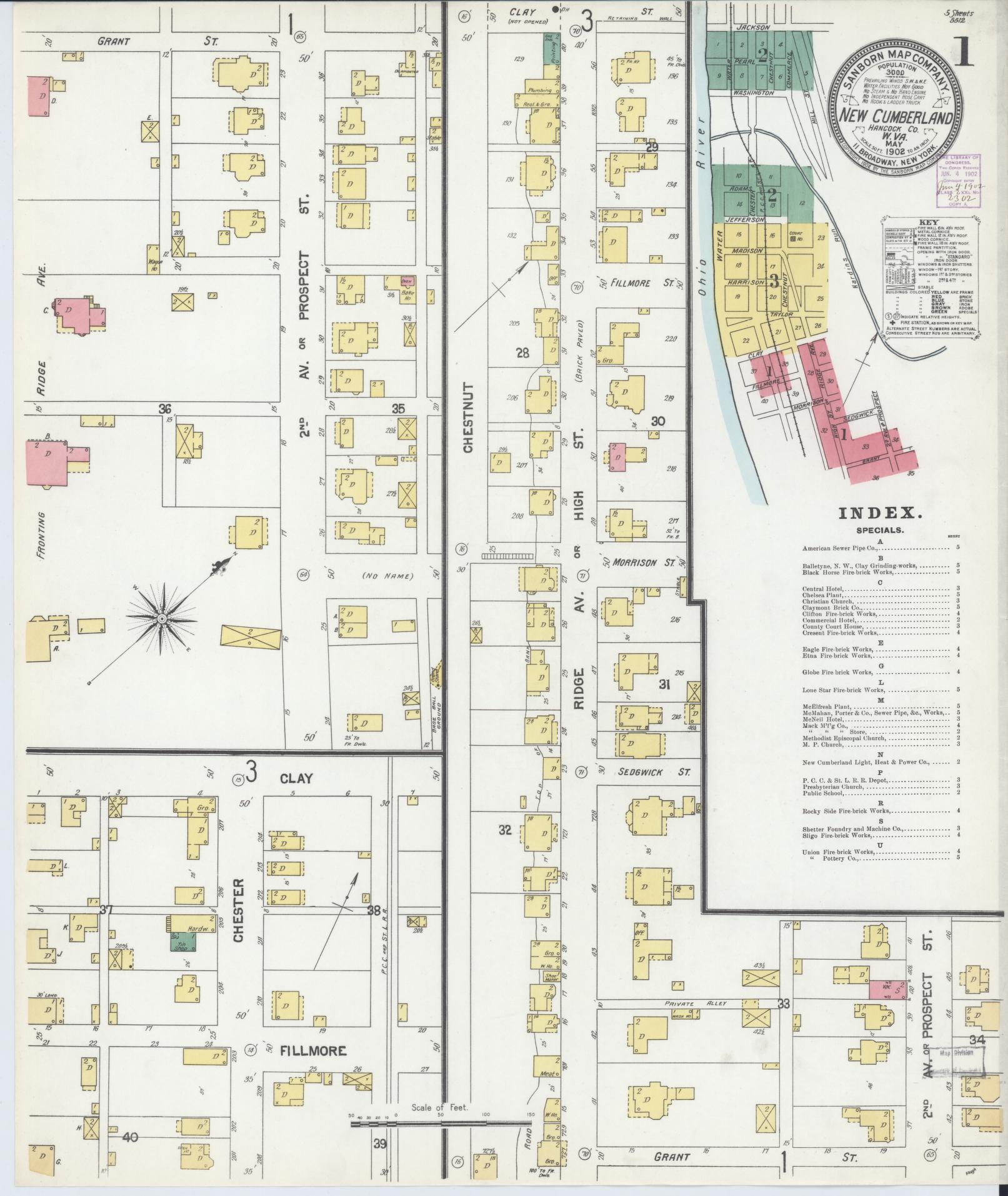 Sanborn Fire Insurance Map from New Cumberland, Hancock County, West Virginia (1902), Sheet #0001 - Complete Map Set gallery image, historic Sanborn map, vintage wall art, West Virginia West Virginia