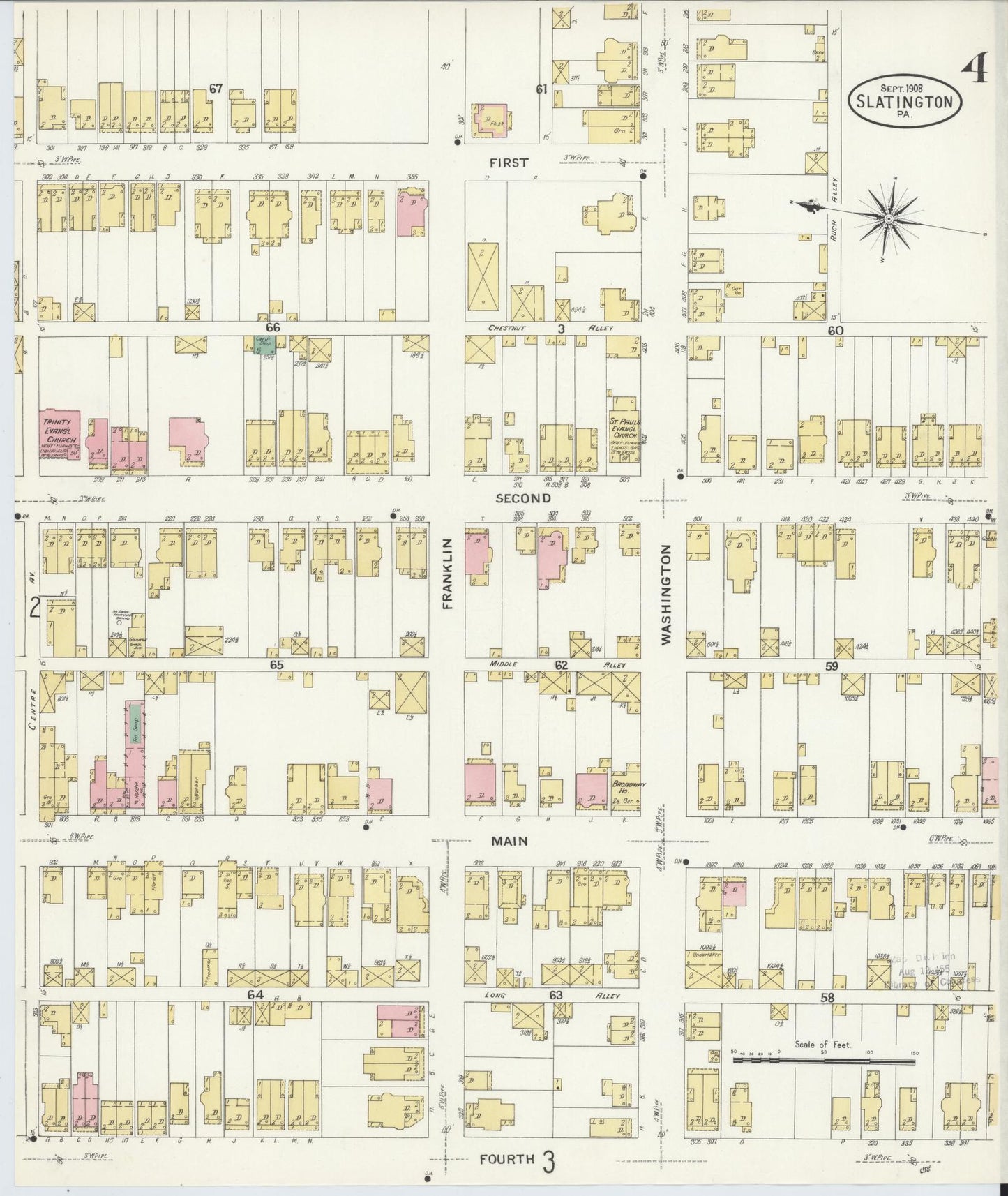 Sanborn Fire Insurance Map from Slatington, Lehigh County, Pennsylvania (1908), Sheet #0004 - Historic Sanborn Fire Insurance Map Print, vintage old map wall art, antique decor, genealogy gift, Pennsylvania Pennsylvania map