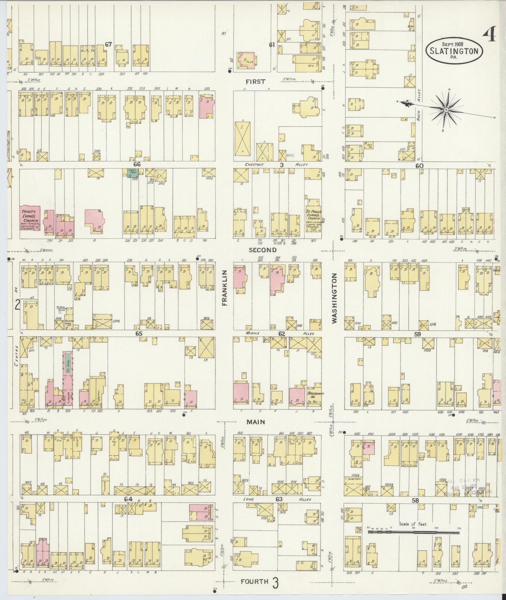 Sanborn Fire Insurance Map from Slatington, Lehigh County, Pennsylvania (1908), Sheet #0004 - Historic Sanborn Fire Insurance Map Print, vintage old map wall art, antique decor, genealogy gift, Pennsylvania Pennsylvania map