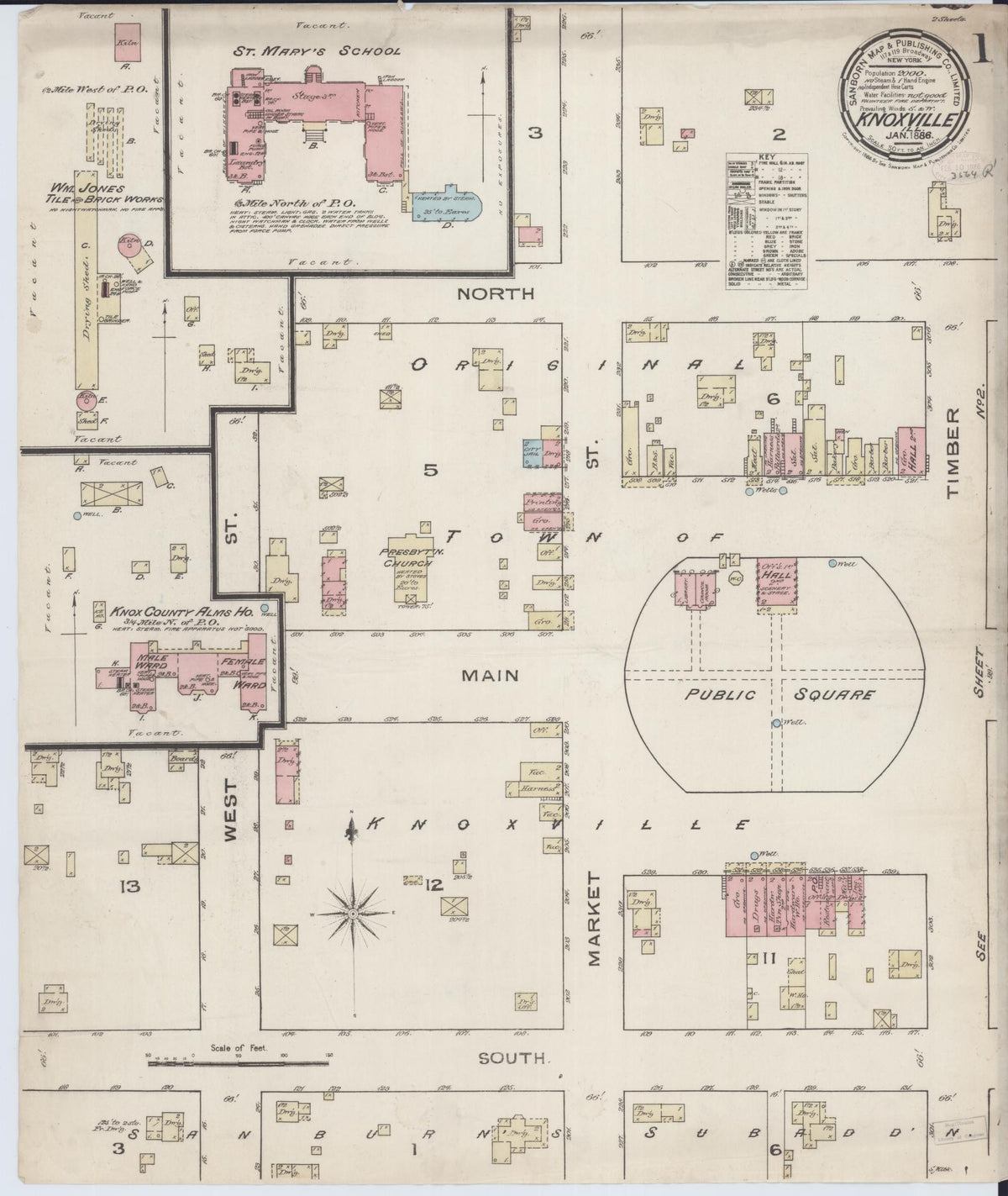 Sanborn Fire Insurance Map from Knoxville, Knox County, Illinois (1886), Sheet #0001 - Complete Map Set gallery image, historic Sanborn map, vintage wall art, Illinois Illinois