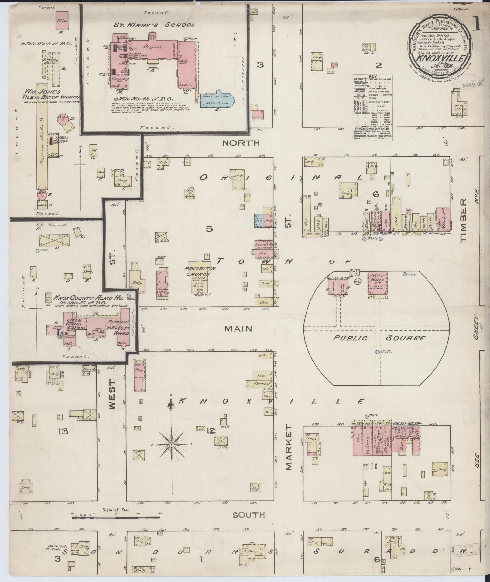Sanborn Fire Insurance Map from Knoxville, Knox County, Illinois (1886), Sheet #0001 - Complete Map Set gallery image, historic Sanborn map, vintage wall art, Illinois Illinois