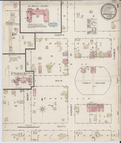 Sanborn Fire Insurance Map from Knoxville, Knox County, Illinois (1886), Sheet #0001 - Complete Map Set gallery image, historic Sanborn map, vintage wall art, Illinois Illinois