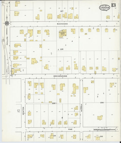 Sanborn Fire Insurance Map from Camden, Ouachita County, Arkansas (1917), Sheet #0013 - Complete Map Set gallery image, historic Sanborn map, vintage wall art, Arkansas Arkansas