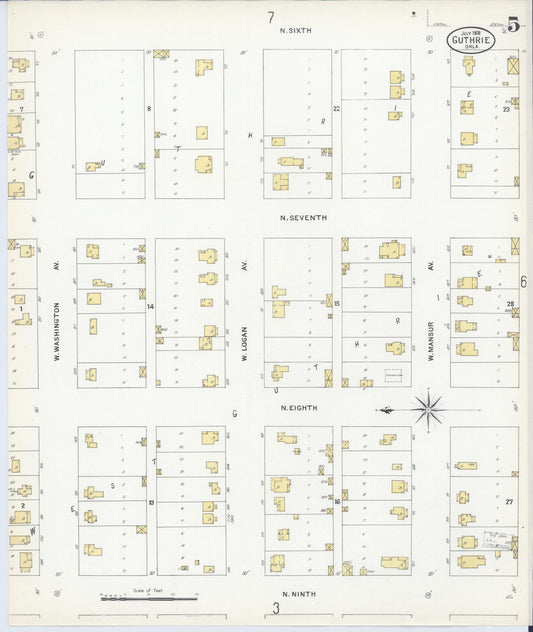 Sanborn Fire Insurance Map from Guthrie, Logan County, Oklahoma (1908), Sheet #0005 - Historic Sanborn Fire Insurance Map Print, vintage old map wall art, antique decor, genealogy gift, Oklahoma Oklahoma map