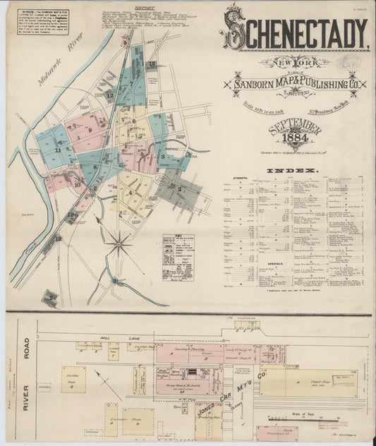 Sanborn Fire Insurance Map from Schenectady, Schenectady County, New York (1884), Sheet #0001 - Historic Sanborn Fire Insurance Map Print, vintage old map wall art, antique decor, genealogy gift, New York New York map