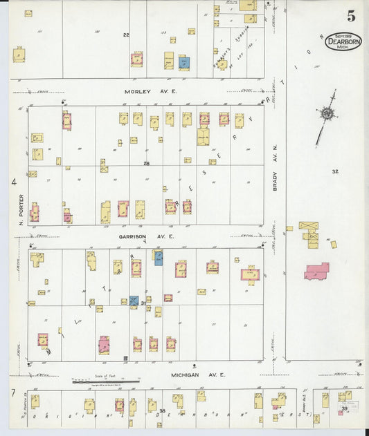 Sanborn Fire Insurance Map from Dearborn, Wayne County, Michigan (1919), Sheet #0005 - Historic Sanborn Fire Insurance Map Print, vintage old map wall art, antique decor, genealogy gift, Michigan Michigan map