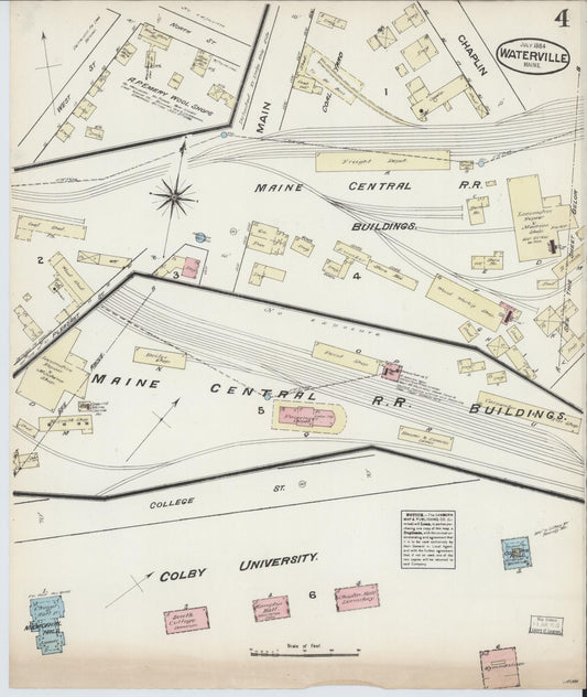 Sanborn Fire Insurance Map from Waterville, Kennebec County, Maine (1884), Sheet #0004 - Historic Sanborn Fire Insurance Map Print, vintage old map wall art, antique decor, genealogy gift, Maine Maine map