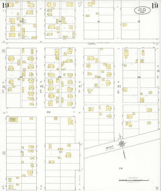 Sanborn Fire Insurance Map from Kelso, Cowlitz County, Washington (1927), Sheet #0019 - Historic Sanborn Fire Insurance Map Print, vintage old map wall art, antique decor, genealogy gift, Washington Washington map