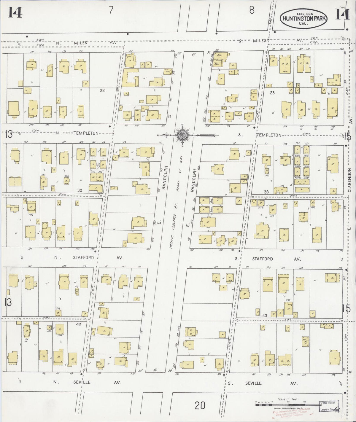 Sanborn Fire Insurance Map from Huntington Park, Los Angeles County, California (1924), Sheet #0014 - Complete Map Set gallery image, historic Sanborn map, vintage wall art, California California