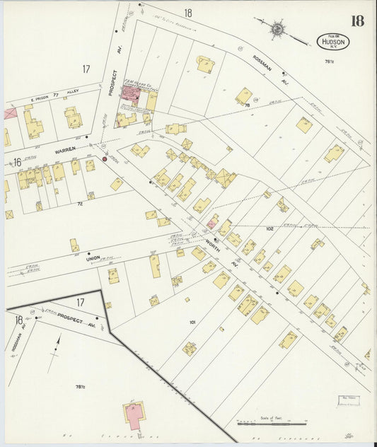 Sanborn Fire Insurance Map from Hudson, Columbia County, New York (1911), Sheet #0018 - Historic Sanborn Fire Insurance Map Print, vintage old map wall art, antique decor, genealogy gift, New York New York map