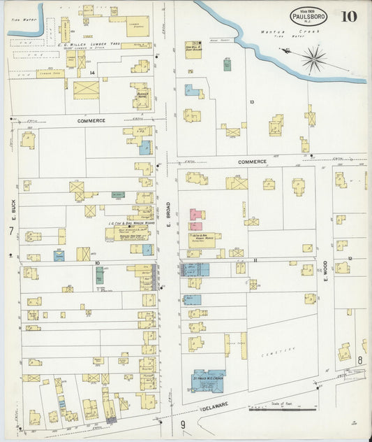 Sanborn Fire Insurance Map from Paulsboro, Gloucester County, New Jersey (1909), Sheet #0010 - Historic Sanborn Fire Insurance Map Print, vintage old map wall art, antique decor, genealogy gift, New Jersey New Jersey map