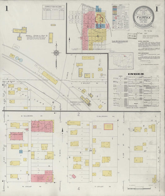 Sanborn Fire Insurance Map from Fairfax, Osage County, Oklahoma (1933), Sheet #0001 - Historic Sanborn Fire Insurance Map Print, vintage old map wall art, antique decor, genealogy gift, Oklahoma Oklahoma map
