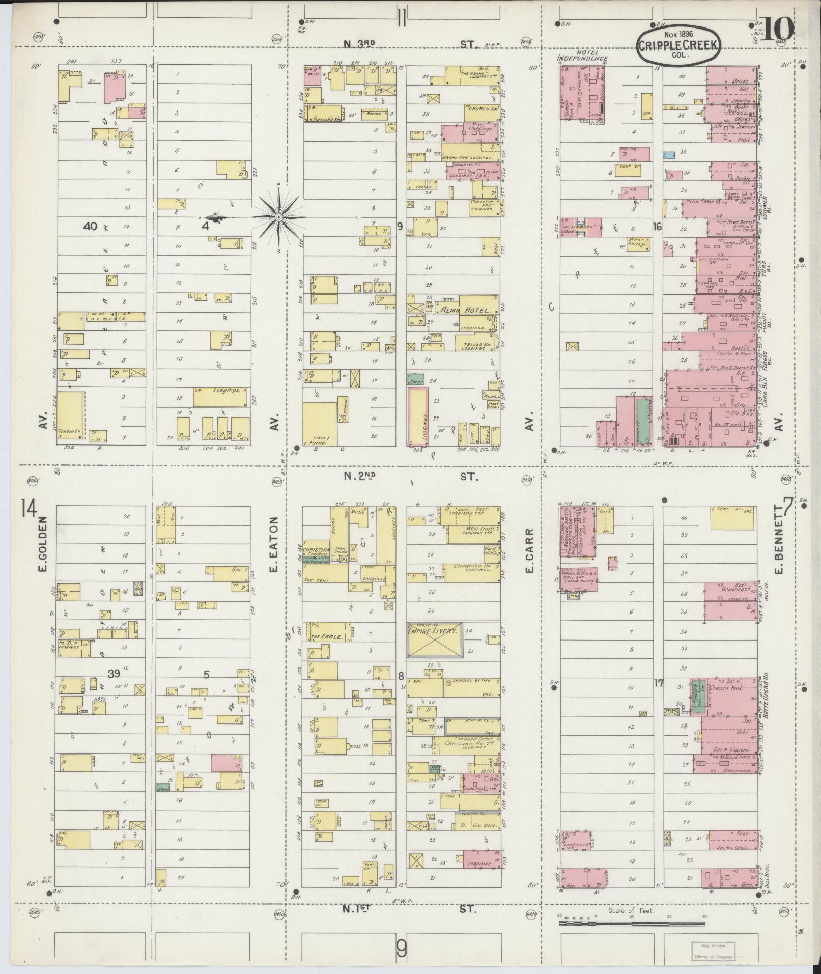 Sanborn Fire Insurance Map from Cripple Creek, Teller County, Colorado (1896), Sheet #0010 - Complete Map Set gallery image, historic Sanborn map, vintage wall art, Colorado Colorado