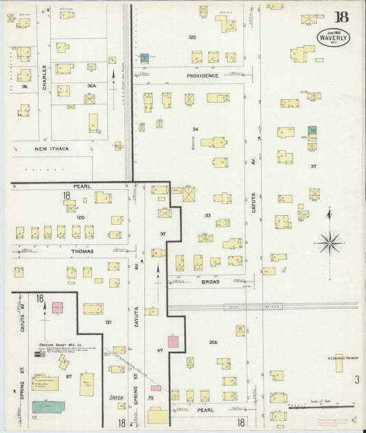 Sanborn Fire Insurance Map from Waverly, Tioga County, New York (1908), Sheet #0018 - Historic Sanborn Fire Insurance Map Print, vintage old map wall art, antique decor, genealogy gift, New York New York map