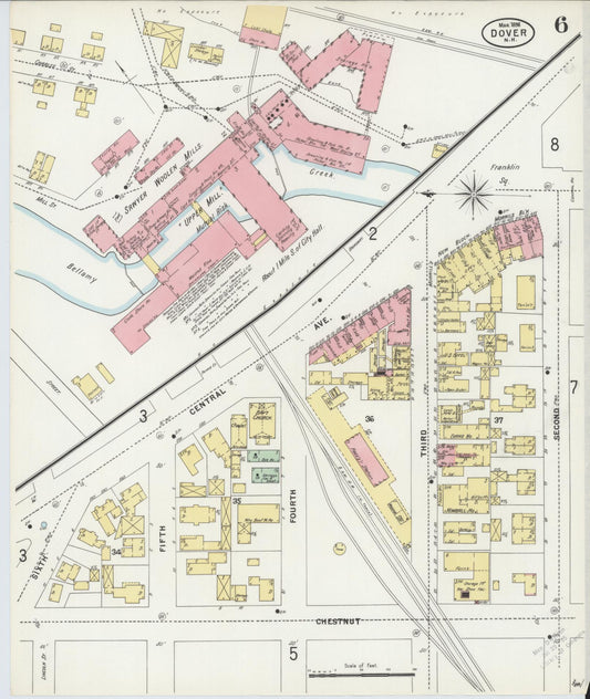 Sanborn Fire Insurance Map from Dover, Strafford County, New Hampshire (1898), Sheet #0006 - Historic Sanborn Fire Insurance Map Print, vintage old map wall art, antique decor, genealogy gift, New Hampshire New Hampshire map