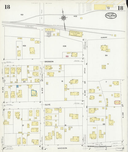 Sanborn Fire Insurance Map from Palatka, Putnam County, Florida (1924), Sheet #0018 - Complete Map Set gallery image, historic Sanborn map, vintage wall art, Florida Florida