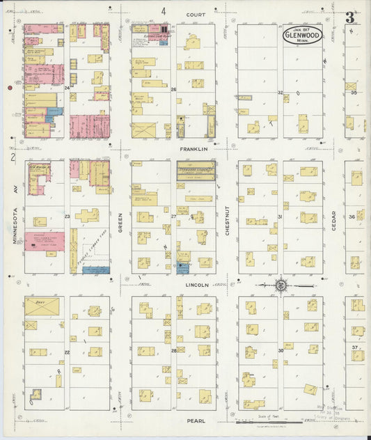 Sanborn Fire Insurance Map from Glenwood, Pope County, Minnesota (1917), Sheet #0003 - Historic Sanborn Fire Insurance Map Print, vintage old map wall art, antique decor, genealogy gift, Minnesota Minnesota map