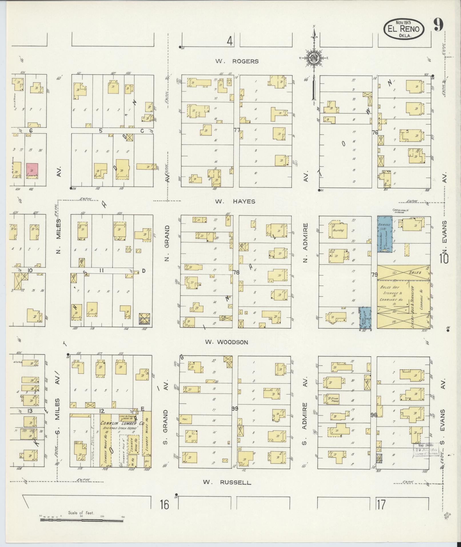 Sanborn Fire Insurance Map from El Reno, Canadian County, Oklahoma (1913), Sheet #0009 - Complete Map Set gallery image, historic Sanborn map, vintage wall art, Oklahoma Oklahoma