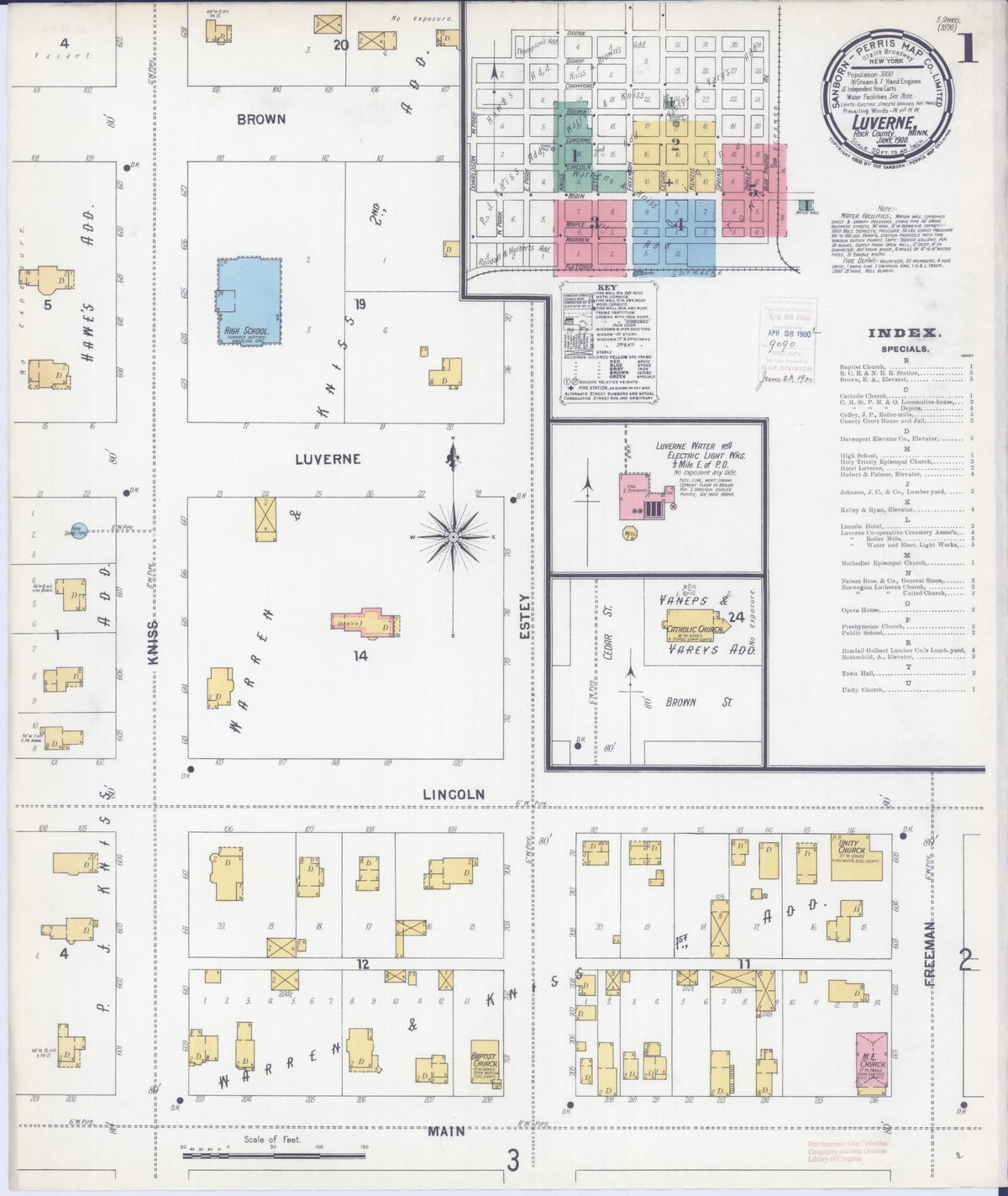 Sanborn Fire Insurance Map from Luverne, Rock County, Minnesota (1900), Sheet #0001 - Historic Sanborn Fire Insurance Map Print, vintage old map wall art, antique decor, genealogy gift, Minnesota Minnesota map