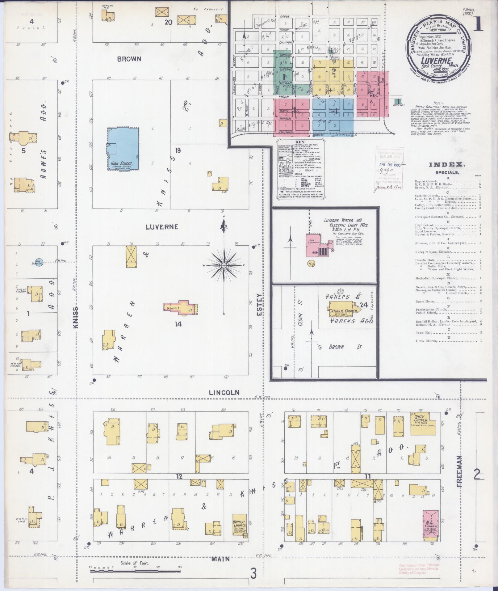 Sanborn Fire Insurance Map from Luverne, Rock County, Minnesota (1900), Sheet #0001 - Historic Sanborn Fire Insurance Map Print, vintage old map wall art, antique decor, genealogy gift, Minnesota Minnesota map