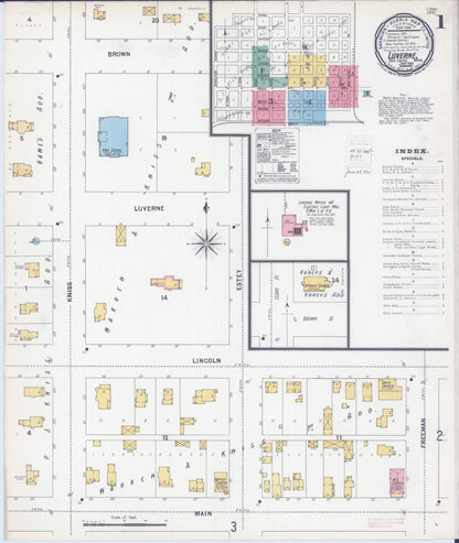 Sanborn Fire Insurance Map from Luverne, Rock County, Minnesota (1900), Sheet #0001 - Historic Sanborn Fire Insurance Map Print, vintage old map wall art, antique decor, genealogy gift, Minnesota Minnesota map