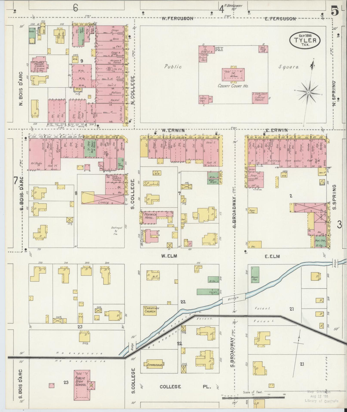 Sanborn Fire Insurance Map from Tyler, Smith County, Texas (1898), Sheet #0005 - Historic Sanborn Fire Insurance Map Print, vintage old map wall art, antique decor, genealogy gift, Texas Texas map