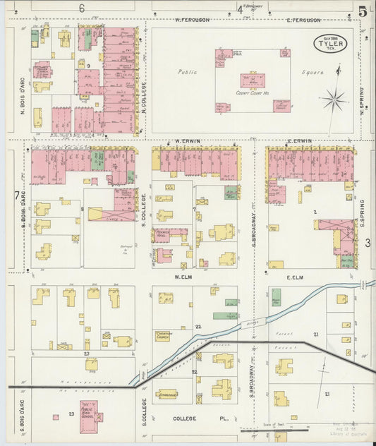 Sanborn Fire Insurance Map from Tyler, Smith County, Texas (1898), Sheet #0005 - Historic Sanborn Fire Insurance Map Print, vintage old map wall art, antique decor, genealogy gift, Texas Texas map