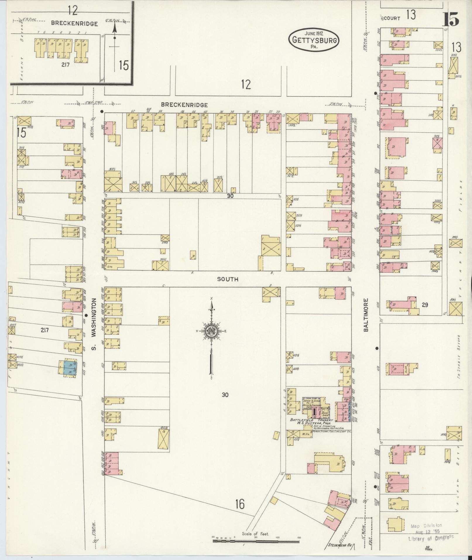 Sanborn Fire Insurance Map from Gettysburg, Adams County, Pennsylvania (1912), Sheet #0015 - Historic Sanborn Fire Insurance Map Print, vintage old map wall art, antique decor, genealogy gift, Pennsylvania Pennsylvania map