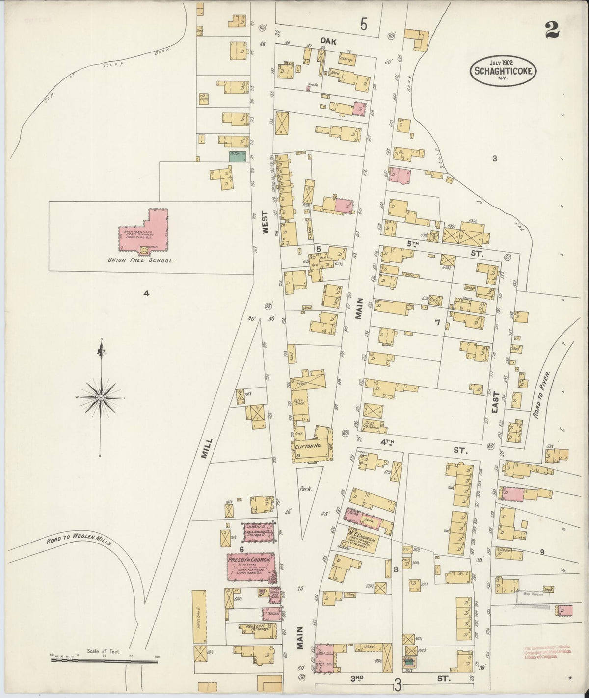 Sanborn Fire Insurance Map from Schaghticoke, Rensselaer County, New York (1902), Sheet #0002 - Historic Sanborn Fire Insurance Map Print, vintage old map wall art, antique decor, genealogy gift, New York New York map