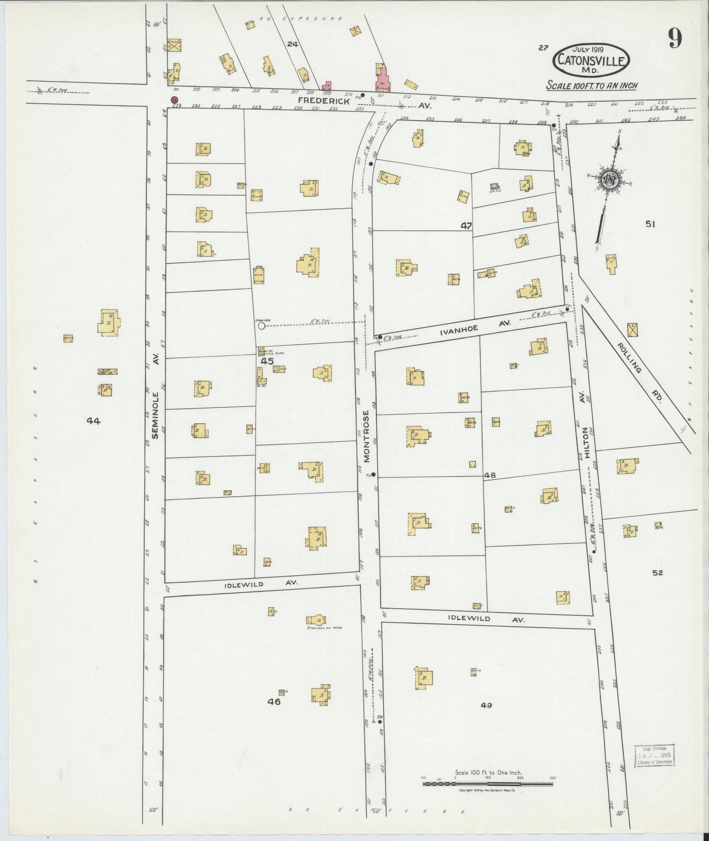 Sanborn Fire Insurance Map from Catonsville, Baltimore County, Maryland (1919), Sheet #0009 - Complete Map Set gallery image, historic Sanborn map, vintage wall art, Maryland Maryland