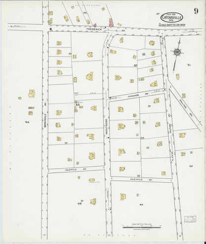 Sanborn Fire Insurance Map from Catonsville, Baltimore County, Maryland (1919), Sheet #0009 - Complete Map Set gallery image, historic Sanborn map, vintage wall art, Maryland Maryland