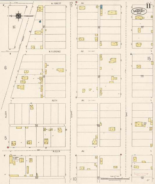 Sanborn Fire Insurance Map from Sandpoint, Bonner County, Idaho (1921), Sheet #0011 - Historic Sanborn Fire Insurance Map Print, vintage old map wall art, antique decor, genealogy gift, Idaho Idaho map