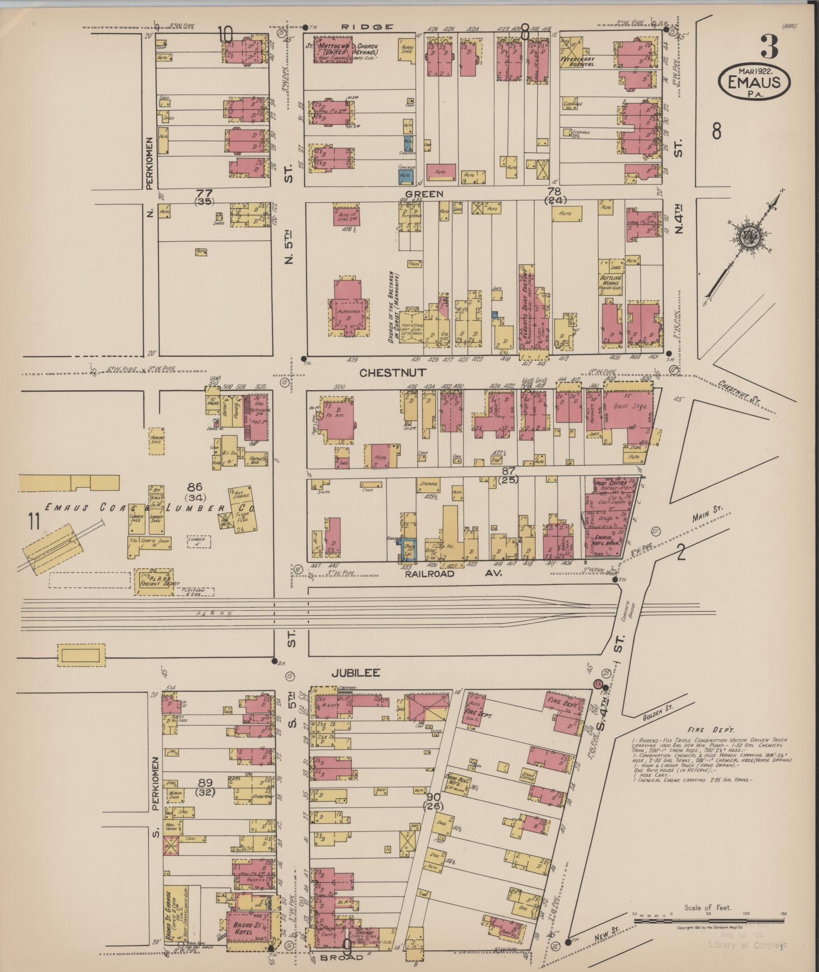 Sanborn Fire Insurance Map from Emaus, Lehigh County, Pennsylvania (1922), Sheet #0003 - Historic Sanborn Fire Insurance Map Print, vintage old map wall art, antique decor, genealogy gift, Pennsylvania Pennsylvania map