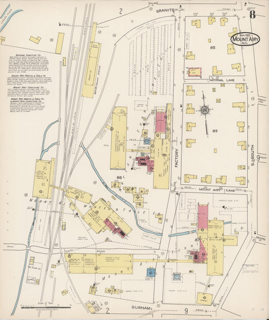 Sanborn Fire Insurance Map from Mount Airy, Surry County, North Carolina (1922), Sheet #0008 - Historic Sanborn Fire Insurance Map Print, vintage old map wall art, antique decor, genealogy gift, North Carolina North Carolina map