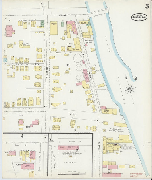 Sanborn Fire Insurance Map from Bridgeton, Cumberland County, New Jersey (1896), Sheet #0003 - Historic Sanborn Fire Insurance Map Print, vintage old map wall art, antique decor, genealogy gift, New Jersey New Jersey map