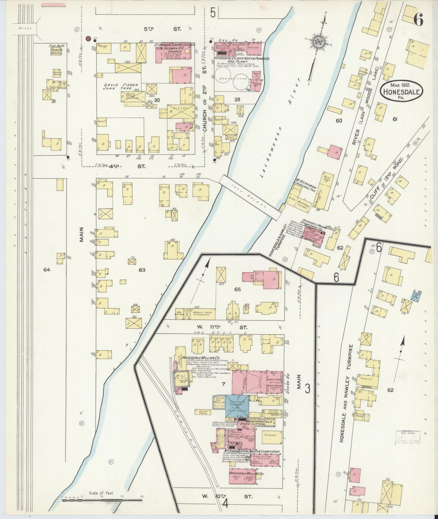 Sanborn Fire Insurance Map from Honesdale, Wayne County, Pennsylvania (1912), Sheet #0006 - Complete Map Set gallery image, historic Sanborn map, vintage wall art, Pennsylvania Pennsylvania