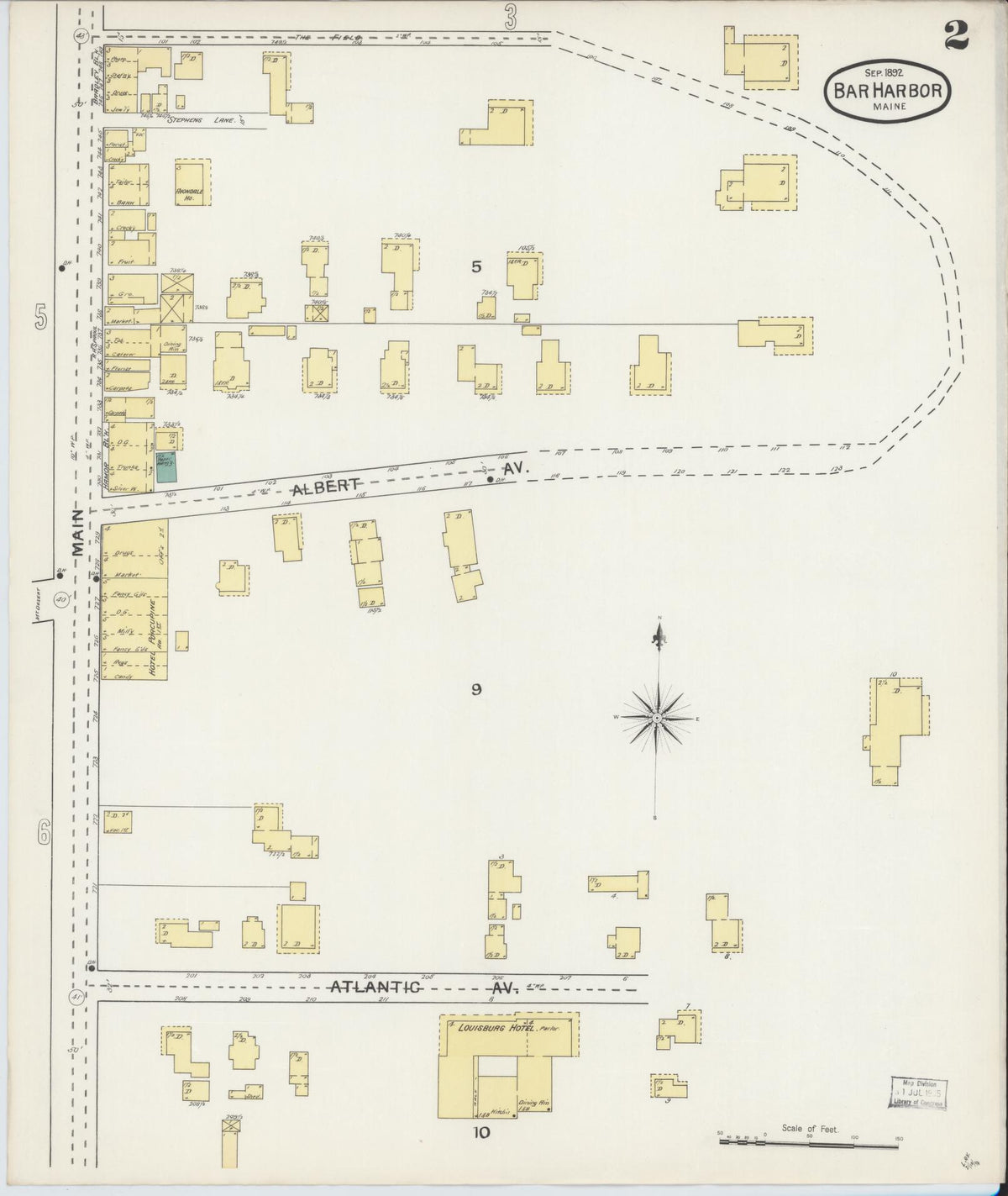 Sanborn Fire Insurance Map from Bar Harbor, Hancock County, Maine (1892), Sheet #0002 - Historic Sanborn Fire Insurance Map Print, vintage old map wall art, antique decor, genealogy gift, Maine Maine map