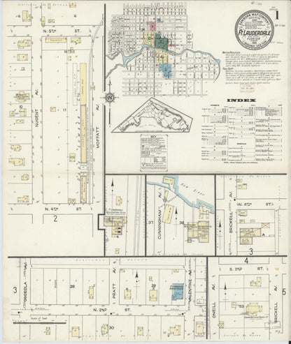 Sanborn Fire Insurance Map from Fort Lauderdale, Broward County, Florida (1914), Sheet #0001 - Historic Sanborn Fire Insurance Map Print, vintage old map wall art, antique decor, genealogy gift, Florida Florida map