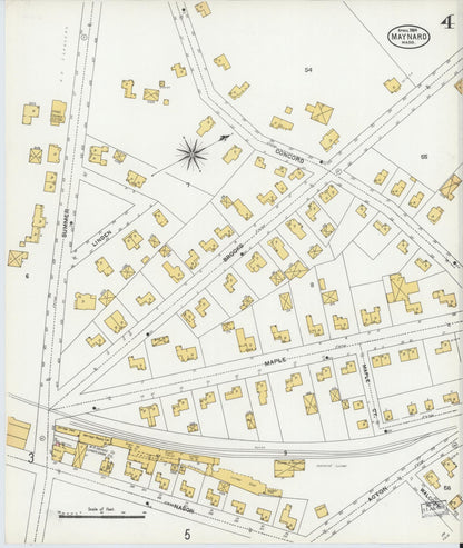 Sanborn Fire Insurance Map from Maynard, Middlesex County, Massachusetts (1904), Sheet #0004 - Historic Sanborn Fire Insurance Map Print, vintage old map wall art, antique decor, genealogy gift, Massachusetts Massachusetts map