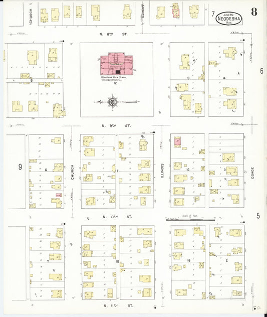 Sanborn Fire Insurance Map from Neodesha, Wilson County, Kansas (1912), Sheet #0008 - Historic Sanborn Fire Insurance Map Print, vintage old map wall art, antique decor, genealogy gift, Kansas Kansas map