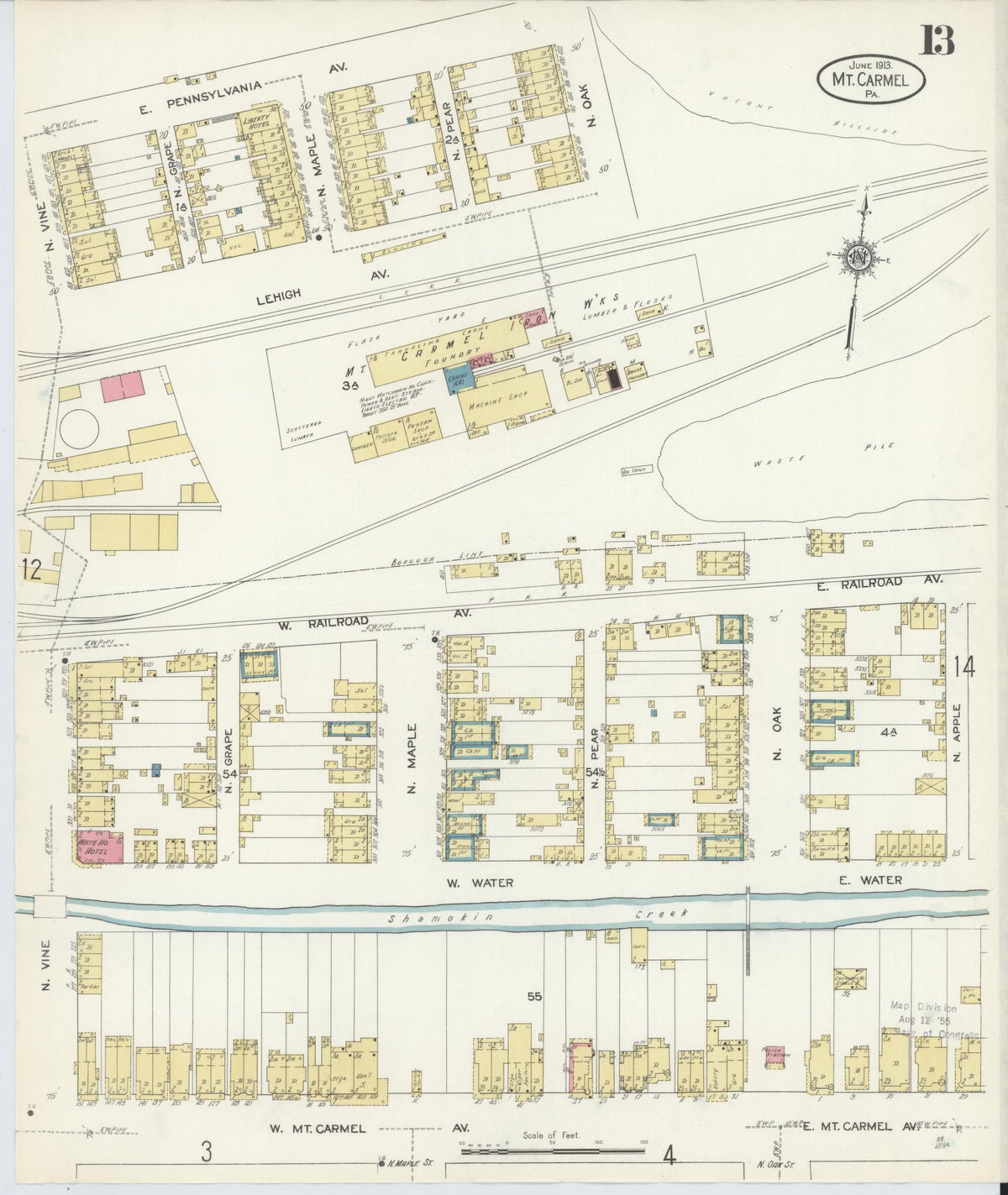 Sanborn Fire Insurance Map from Mount Carmel, Northumberland County, Pennsylvania (1913), Sheet #0013 - Complete Map Set gallery image, historic Sanborn map, vintage wall art, Pennsylvania Pennsylvania